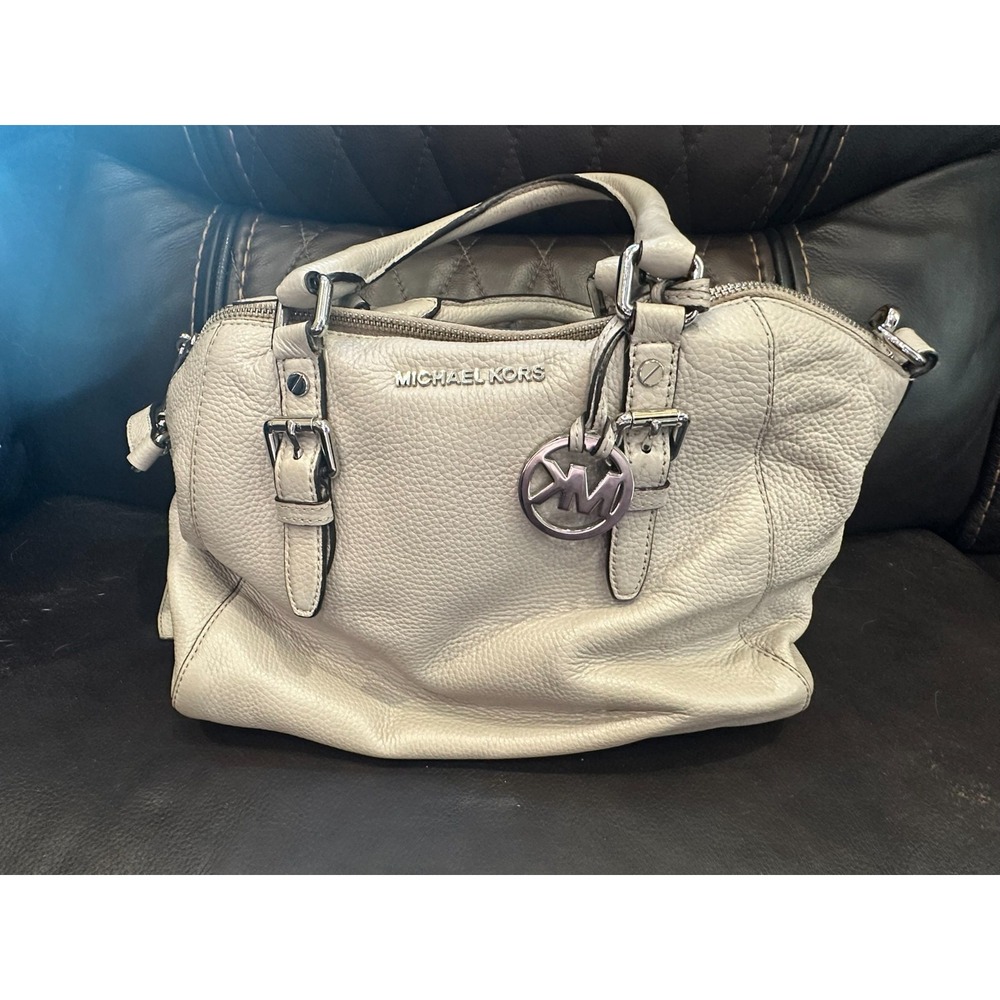 Michael Kors Large White Leather Satchel Top Handle Bag Gold Hardware